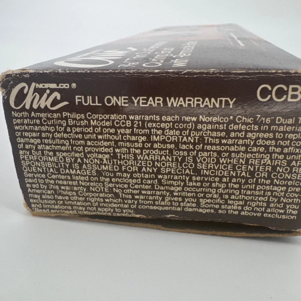 Norelco Chic CCB21 Women Curling Brush 7/16 Inch Brown Dual Temp Vintage 1983